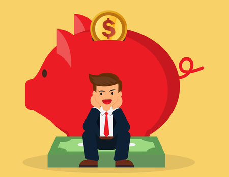 Smiling businessman  sitting confidently. Finance &amp; saving economicsのイラスト素材