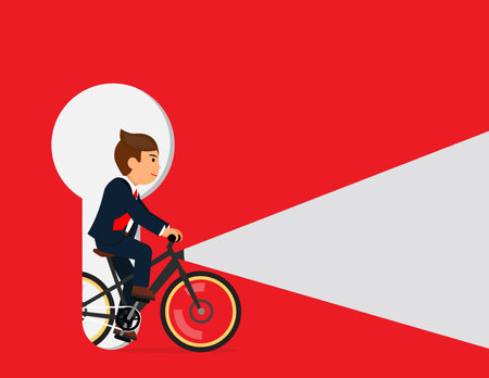 Businessman riding bicycle to success. Creative Solutions Business Conceptのイラスト素材