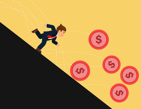 Businessman running after dollar coin. Concept race for success, making moneyのイラスト素材