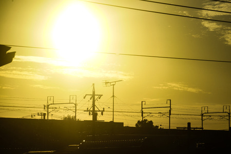 Evening and the building of the silhouetteの写真素材