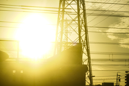 Evening and the building of the silhouetteの写真素材