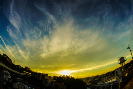 Dusk and cityの写真素材
