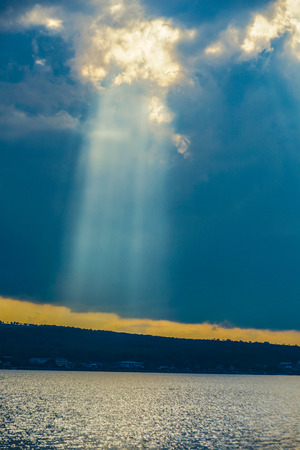 Dusk landscape of Lake Yamanakaの写真素材