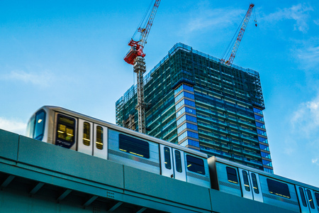 High-rise apartment and black-headed gulls in constructionのeditorial素材