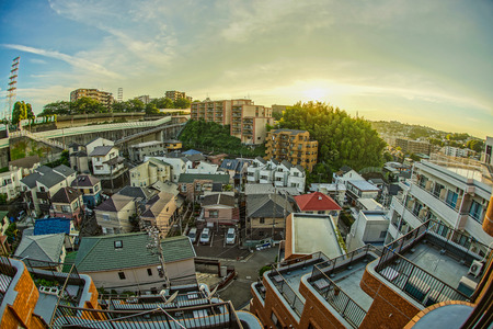 Dusk and cityの写真素材
