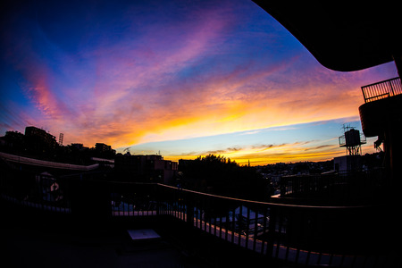Dusk and cityの写真素材