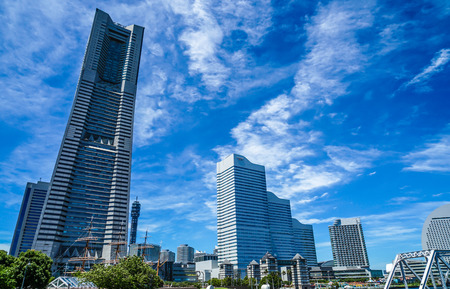 Sunny sky and Minato Mirai skylineのeditorial素材