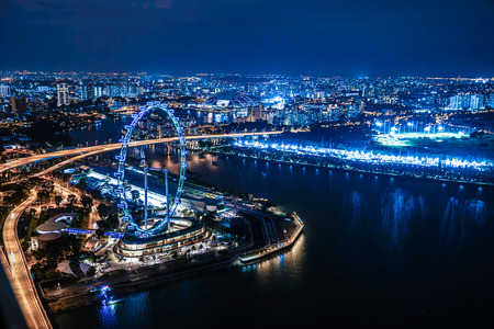 Marina Bay Sands night view from the observatory (Singapore)のeditorial素材