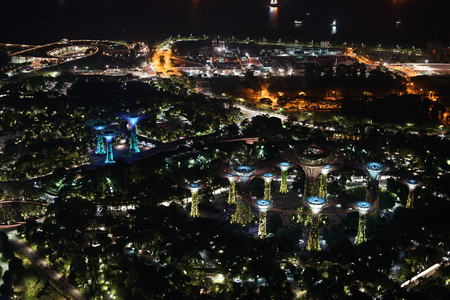 Marina Bay Sands night view from the observatory (Singapore)のeditorial素材