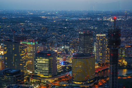 Minato Mirai of night view (from Yokohama Landmark Tower)のeditorial素材