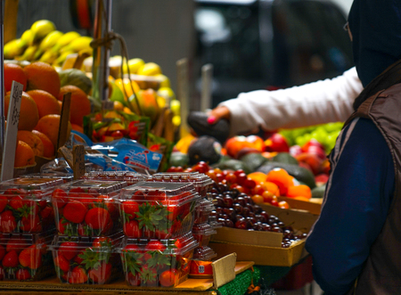 Stalls selling fruitのeditorial素材
