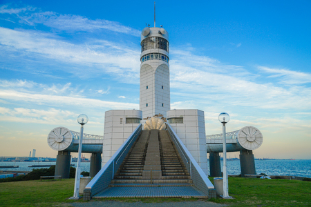 Yokohama Port Symbol Tower stairs and eveningのeditorial素材
