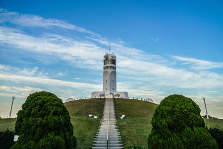 Yokohama Port Symbol Tower stairs and eveningのeditorial素材