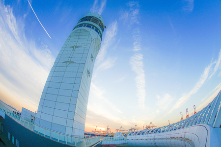 Yokohama Port Symbol Tower stairs and eveningのeditorial素材