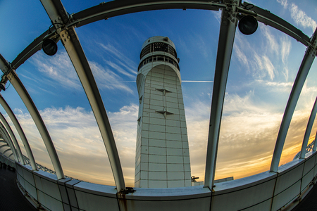 Yokohama Port Symbol Tower stairs and eveningのeditorial素材