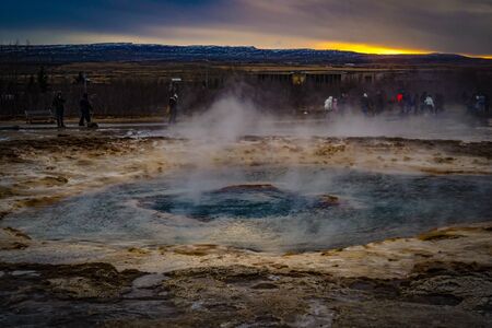 Geysir geyser and sunrise (Iceland)