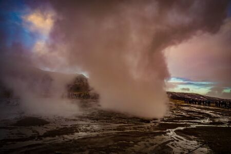Geysir geyser and sunrise (Iceland)