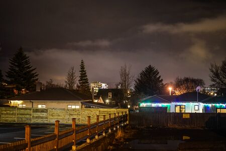 Iceland, Reykjavik skyline (night view)の写真素材