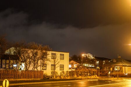 Iceland, Reykjavik skyline (night view)の写真素材