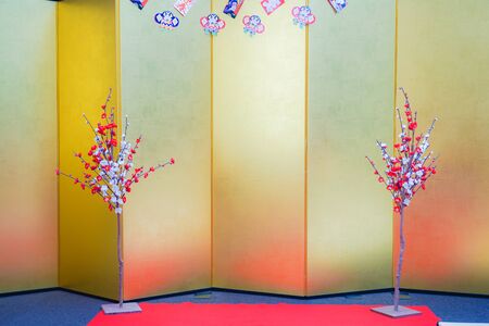 Gold folding screen image (New Years card materials and New Year material)の写真素材