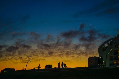 Evening and the silhouette of Yokohama Minato Mirai Universitys Bridgeのeditorial素材