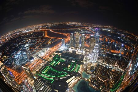 Dubai night view seen from the observation deck of Burj Khalifa