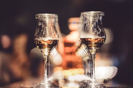 Image of wine glass, along with bar counterの写真素材