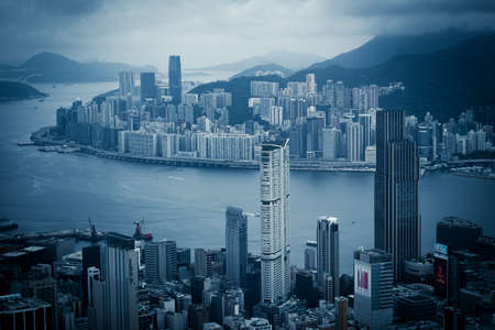 Hong Kong skyline visible from the observatory of Sky100のeditorial素材