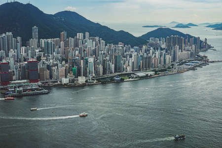 Hong Kong skyline visible from the observatory of Sky100のeditorial素材