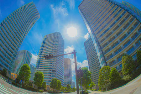 Yokohama Minato Mirai of the city and blue skyのeditorial素材