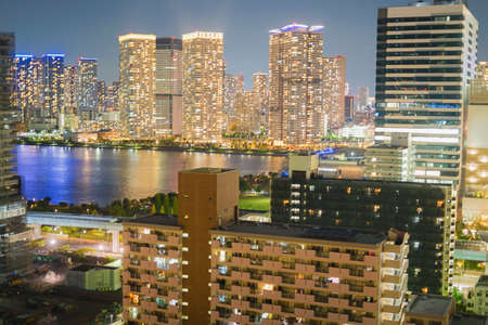 Tokyo night view seen from the Toyosuの写真素材