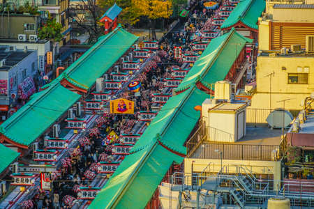 Nakamise street lit by sunset Asakusa