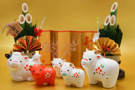Ox Year greeting cards, New Year material (2021 New Year zodiac)の写真素材