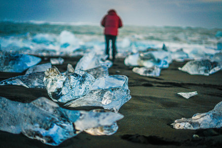 JÃ¶kulsÃ¡rlÃ³n of Diamond Beach (Iceland). Shooting Location: Icelandの写真素材