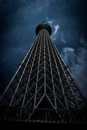 Tokyo Sky Tree (monochrome single color treatment). Shooting Location: Tokyo metropolitan areaのeditorial素材