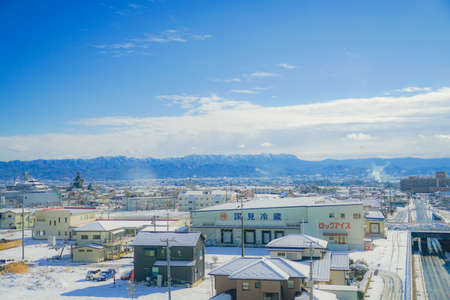 Image of the city of Fukushima covered with snowのeditorial素材