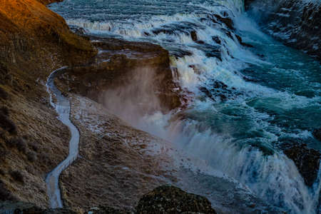 Gotorphoss waterfall and morning ray. Shooting Location: Icelandの写真素材