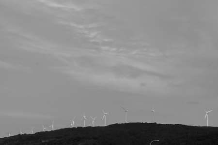 Many wind power stations (renewable energy). Shooting Location: Akita