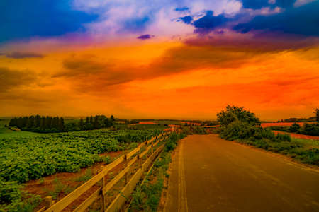Nature and dusk of Biei-cho. Shooting Location: Hokkaido Biei-choの写真素材