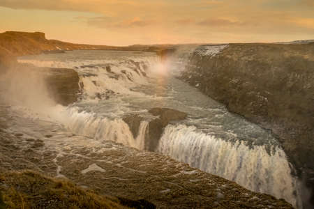 Gotorphoss and morning ray (Iceland). Shooting Location: Icelandの写真素材