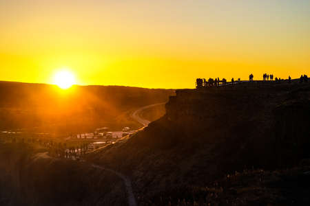 Gotorphoss morning and people silhouette. Shooting Location: Icelandの写真素材