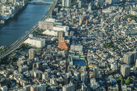 Sumida River and the city of Tokyo. Shooting Location: Sumida Ward, Tokyoの写真素材