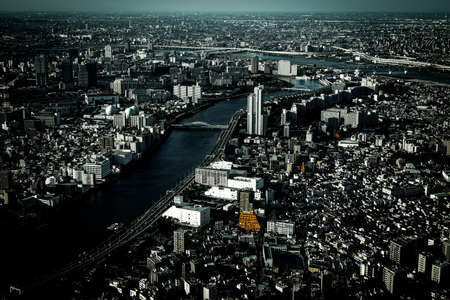 Sumida River and the city of Tokyo. Shooting Location: Sumida Ward, Tokyoのeditorial素材