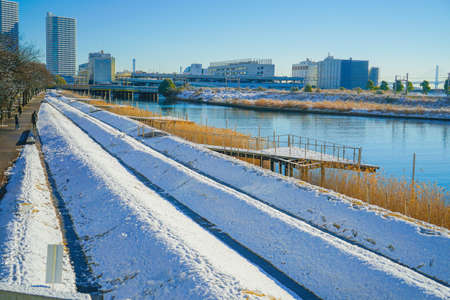 Kanagawa Ward, Yokohama City, wrapped in snow. Shooting Location: Kanagawa -ku, Yokohamaの写真素材