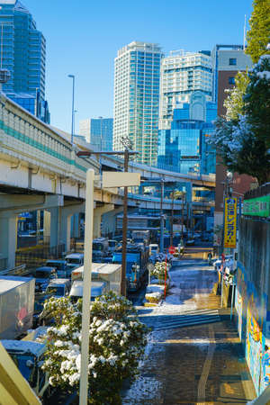 Kanagawa Ward, Yokohama City, wrapped in snow. Shooting Location: Kanagawa -ku, Yokohamaのeditorial素材