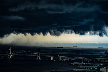 Rain clouds and Yokohama Port. Shooting Location: Yokohama-city kanagawa prefectureの写真素材