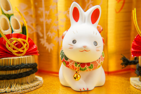 Rabbit year New Year material (New Years card). Shooting Location: Yokohama-city kanagawa prefectureの写真素材