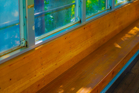 Inside the retro train car. Shooting Location: Naka -ku, Yokohama -shi