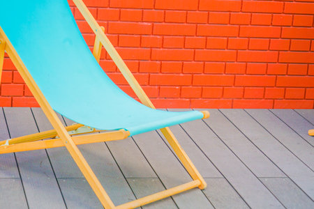 Light blue beach chair. Shooting Location: Kamakura City, Kanagawa Prefectureの写真素材
