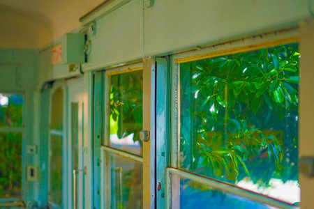 Inside the retro train car. Shooting Location: Naka -ku, Yokohama -shi